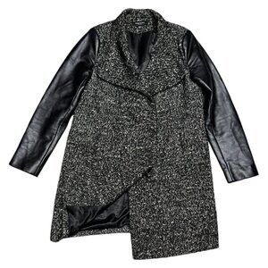 Kenneth Cole New York Wool Blend Faux Leather Luxury Designer Winter Coat Medium